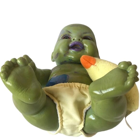 Custom Hand Painted OOAK Devil Child Demon Doll Green Halloween Horror Decor - Picture 11 of 16